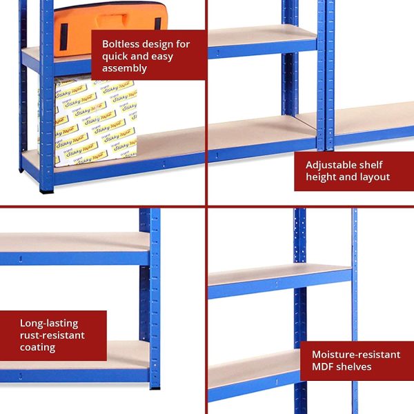 Scaffali in Metallo da Garage: 180 x 90 x 30cm | Scaffali per Carichi Pesanti - 1 Scaffali Blu 5 Ripiani (175KG/Ripiano), 875KG Totale | Per Officina, Magazzino, Ufficio | Garanzia 5 anni - immagine 4