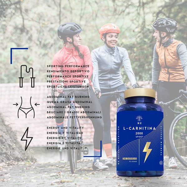 L CARNITINA 2000 Integratore Brucia Grassi Natural Dose Elevata. Provvede Energia e Resistenza Migliora lo Sviluppo Sportivo Perdita di Peso. 2000mg. 150 Capsule. CE. N2 Natural Nutrition - immagine 3