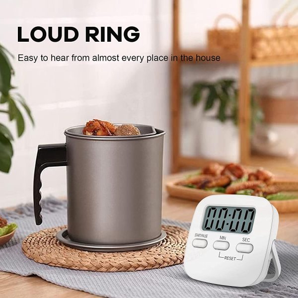 NIAGUOJI - Timer da cucina digitale con grande schermo LCD, timer magnetico con sveglia forte e conto alla rovescia (bianco)