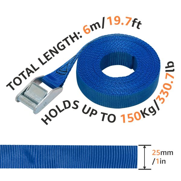 Amazon Basics Cinghie di fissaggio, lunghezza 2.5 m, larghezza 25 mm & Corde elastiche piatte, 80 cm, 60 cm