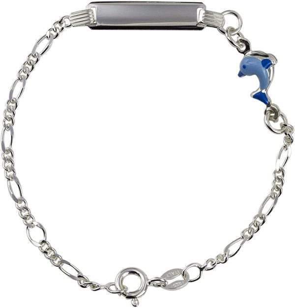 Aka Gioielli? - Bracciale Targhetta Identificativa Bambino Argento 925 con Delfino Azzurro Smaltato, Idea Regalo - immagine 5