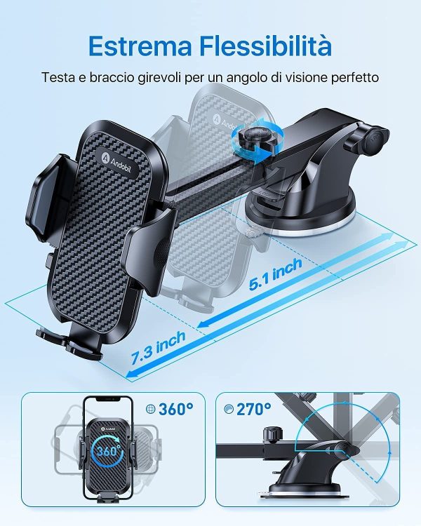 andobil Supporto Cellulare Auto [Molto Stabile & Antivibrazione] 3 In 1 Multifuction Porta Cellulare Auto Ventosa con 360?? di Rotazione Porta Telefono Auto Universale per Tutti Gli Smartphone da 4-7?? - immagine 3