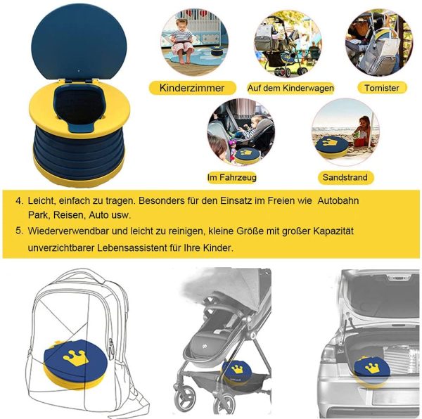 NETT Toilette Pieghevole per Bambini,Vasino Da Viaggio,Sedia da Toilette Pieghevole,Sedile Vasino Portatile,Vasino da Viaggio Indoor Outdoor per Addestramento del Bambino con Borsa da Viaggio (blu) - immagine 6