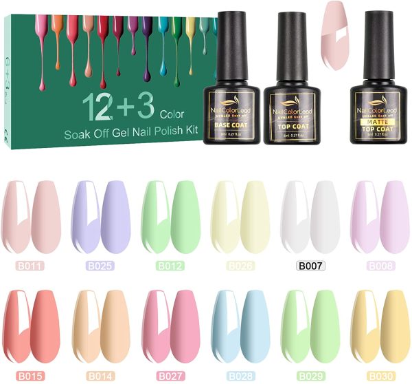 Tormay 15pz Smalto Semipermanente per Unghie in Gel, Colorati Gel per Unghie Soak Off Gel Nail Polish, Smalto per Unghie in Gel UV LED con Base e Top Coat, Matt Coat, 8ML - immagine 6