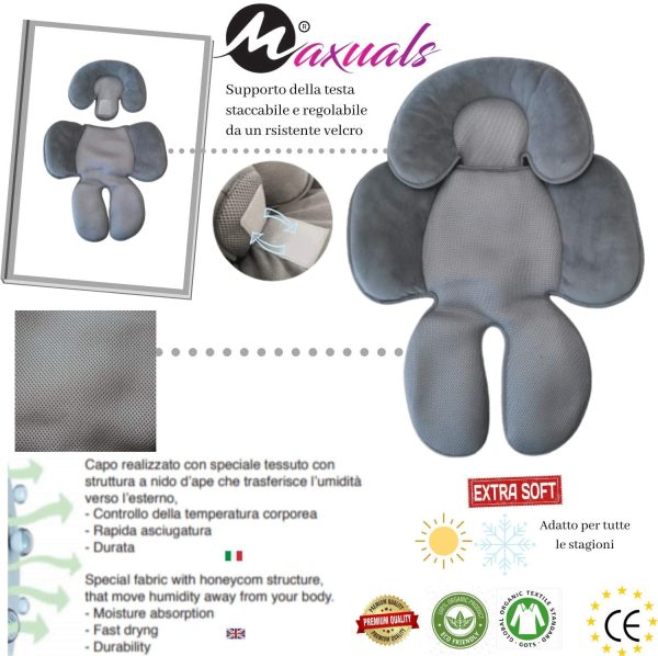 Maxuals Riduttore Passeggino Universale Ovetto Neonato Cuscino Seggiolino Auto Culla Seggiolone Traspirante Leggero Supporto Protezione Testa Bimbo 0-12 Mesi 2??Generazione Estate Inverno Anallergico - immagine 6