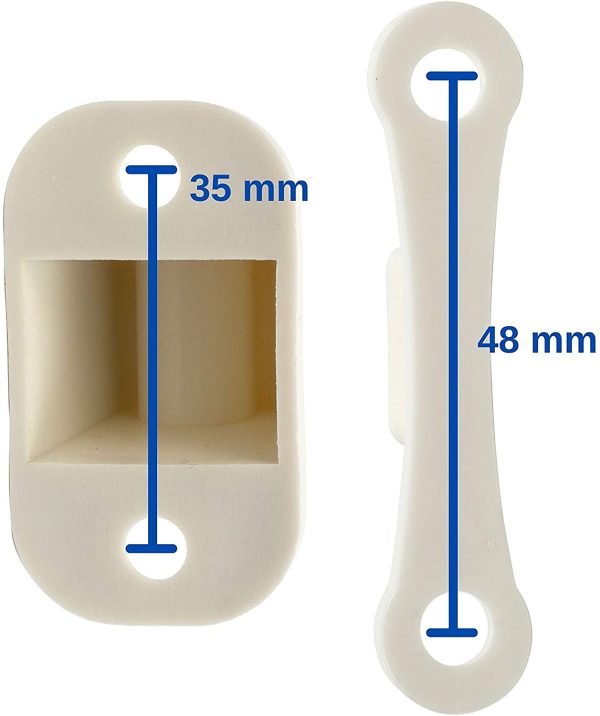 Fermo per Porta Roulotte e Camper, Interasse fori 35 mm e 48 mm, Serratura di Bloccaggio Bianca, per Sportelli di Servizio e Gavoni di Stoccaggio, Sicura per Porta Camper, Accessori Camper Roulotte