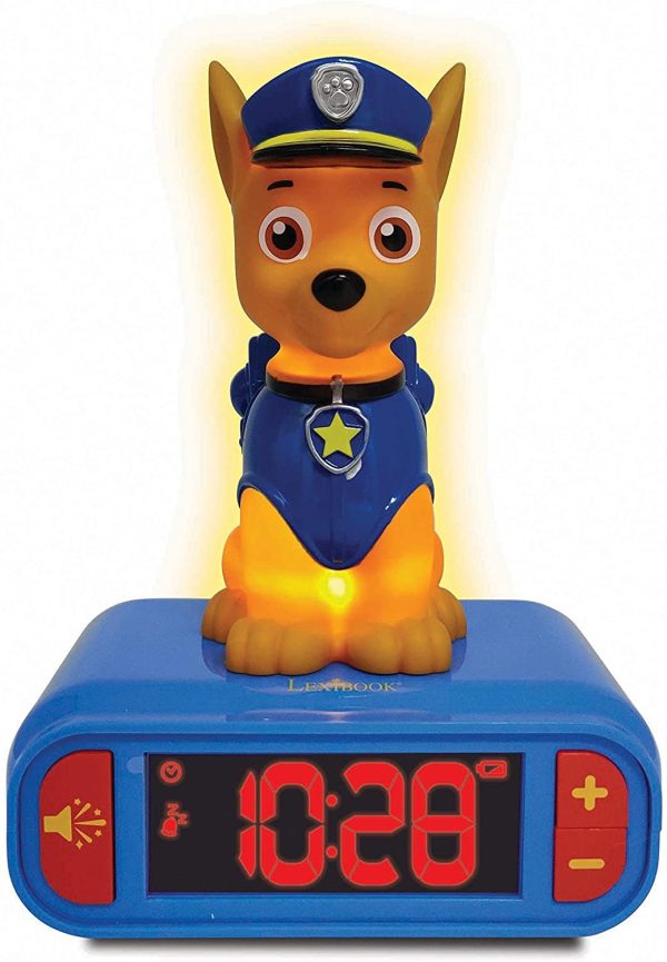 Sveglia digitale La Squadra dei Cuccioli per Bambini con Luce Notturna Snooze e Suoni, Orologio per Bambini, Chase Luminoso Paw Patrol Marshall Cane Colore Blu - RL800PA