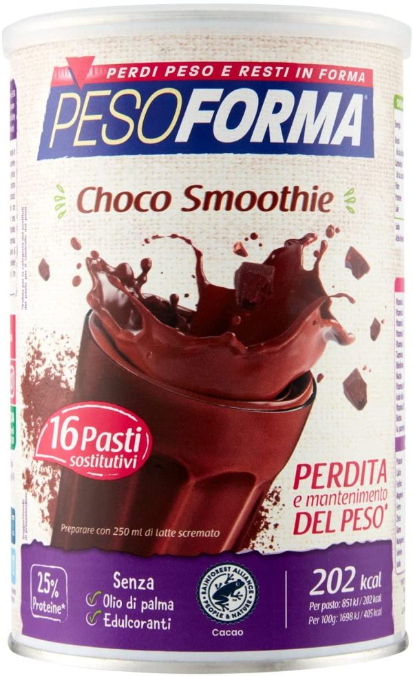 Pesoforma Choco Smoothie, Pasto Sostitutivo per la perdita e controllo del peso, 16 pasti, 202 Kcal a pasto