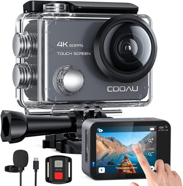 Action Cam Nativo 4K 60fps 20MP Touch Screen Wi-Fi videocamera con Zoom 8X Nuova EIS Anti-Shake, Custodia fotocamera subacquea Impermeabile 40m, Regolabile Microfono Esterno, 2x1350mAh Batterie - immagine 5