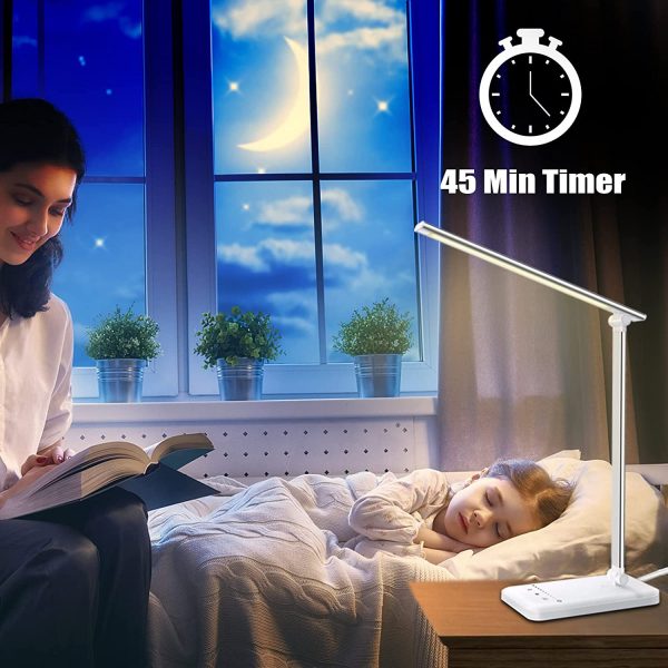 Lampada da scrivania a LED 5W, Lampada da Tavolo con Porta di Ricarica USB, Protezione degli occhi, Touch Control, 5 livelli di luminosit?? 5 Modalit?? di Illuminazione, per Ufficio & Studio, Argento - immagine 6