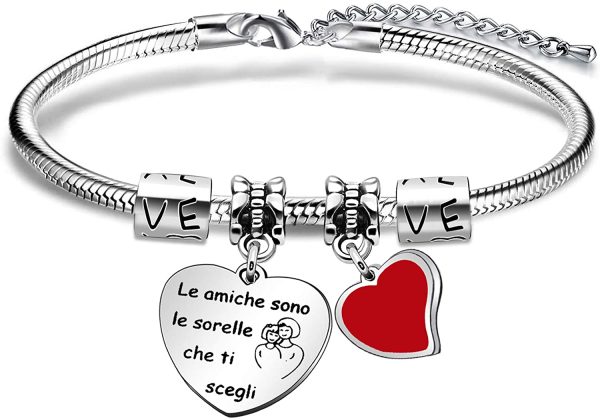 Angelra Regali di Amicizia Braccialetto Donna Bracciale Amici"le amiche sono le sorelle che ti scegli" Ciondolo Argento con Incisione per Natale