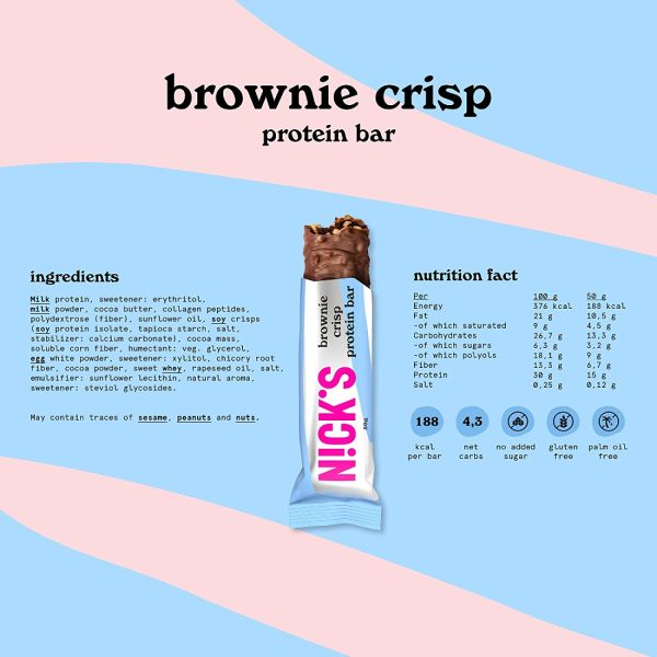 NICKS Mix di Barrette Proteiche, Keto Proteico Snack Bar 4g Net Carbs, 15g Proteine di 5g Collagene Senza Zucchero Aggiunti Low Carb Barretta Senza Glutine (9x50 g - Protein) - immagine 9