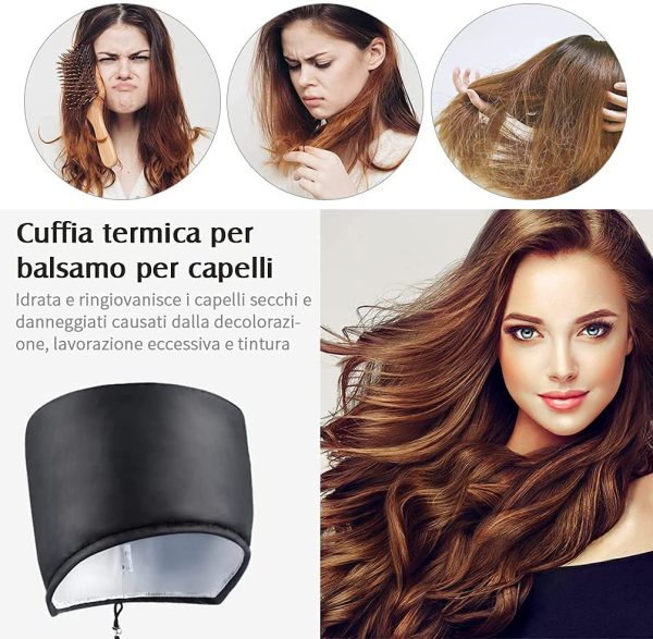 Cuffia Vapore Termica per Capelli Elettrico - Portatile Riscaldante Ricci Trattamento Cappello Professionale Elettrica Steam Cappellino a Temperatura Regolabile a 2 Livelli per Hair Cura Casa / Nero - immagine 3