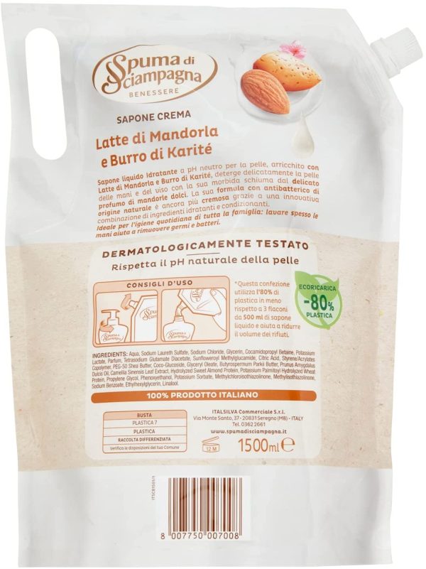 Spuma Di Sciampagna Ecoricarica Sapone Liquido Mani Latte Di Mandorla E Burro Di Karit?? - 1500 Ml