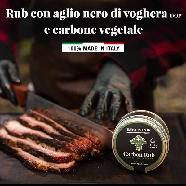 BBQ KING - Carbon Rub Confezione da 70 Gr, Dry Rub Bbq per Manzo Ideale per Barbecue e Grill, Set Spezie Cucina 100% Made in Italy, Miscela di Spezie per Carni quali Manzo, Agnello e Pollo - immagine 9