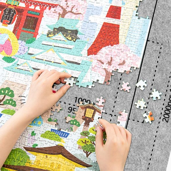 BangShou 80*118 cm Puzzle Mat Tappeto Professionale per Puzzle Puzzle Pad Tappeto in Feltro per Puzzle Fino a 2000 Pezzi (Grigio) - immagine 3