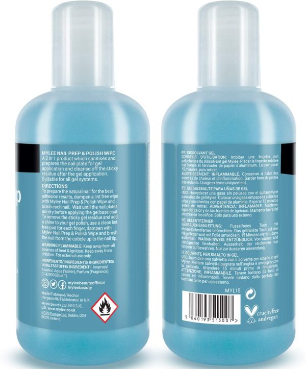 Mylee Prep & Wipe Detergente per Unghie 250ml, Cleaner per Smalto Gel, Trattamento Pre e Post applicazione, Manicure UV LED, Lucida smalto, Multiuso per Igenizzare le Unghie e Rimuovere i residui - immagine 7