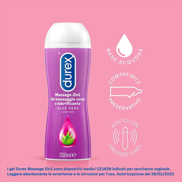 Durex Massage 2 in 1, Gel Lubrificante Intimo a Base Acqua e Gel per Massaggi, con Aloe Vera, 200ml - immagine 5