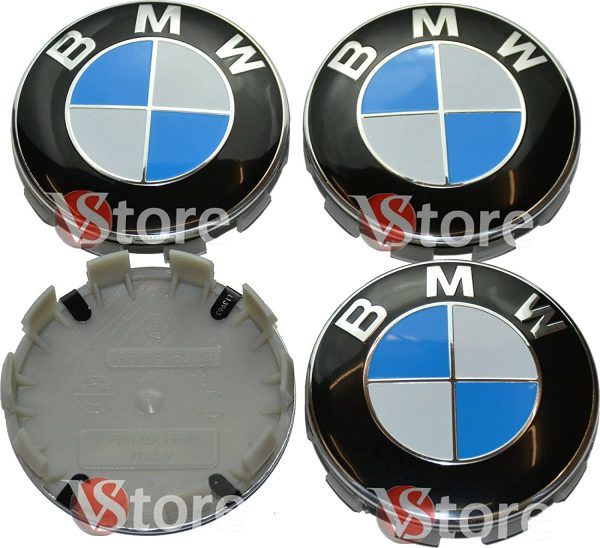 4 Tappi Coprimozzo Compatibili per BMW diametro 68mm Borchie Per cerchi Lega Logo - immagine 2