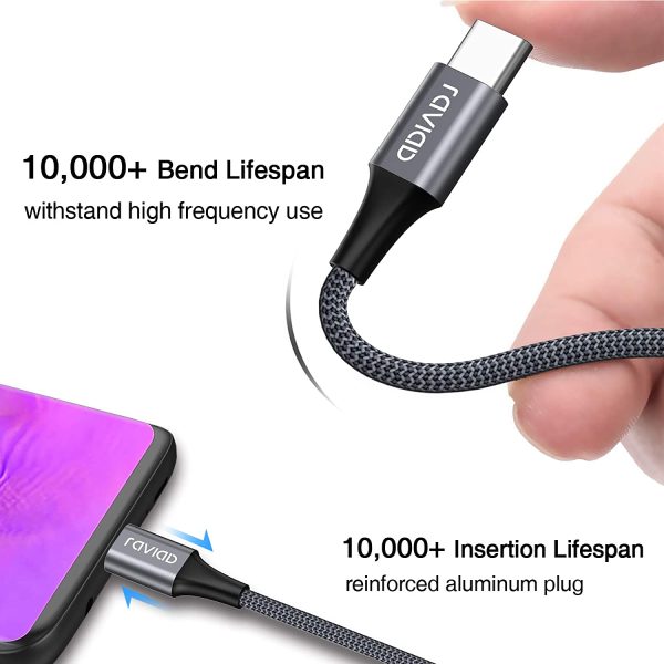 Cavo USB C, RAVIAD [4Pezzi, 0.5m 1m 2m 3m] Nylon Intrecciato Cavo USB Tipo C di Ricarica Rapida e Trasmissione per Samsung Galaxy S10/ S9/ S8 Plus, Huawei P30/ P20/ Mate20, Sony Xperia XZ (Grigio)