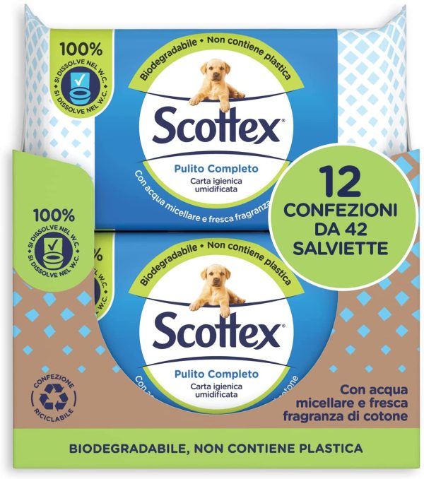 Scottex Pulito Completo, Carta Igienica Umidificata, 12 Confezioni da 42 Salviette - immagine 2