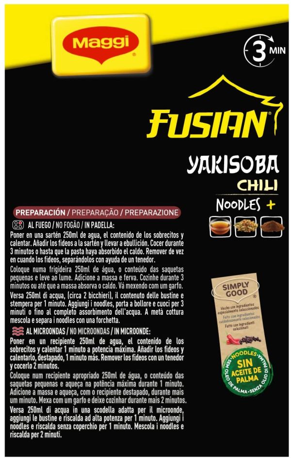 MAGGI Fusian Yakisoba Chili Noodles Istantanei con Verdure e Salsa con Soia, 8 Confezioni da 2 Porzioni - immagine 4