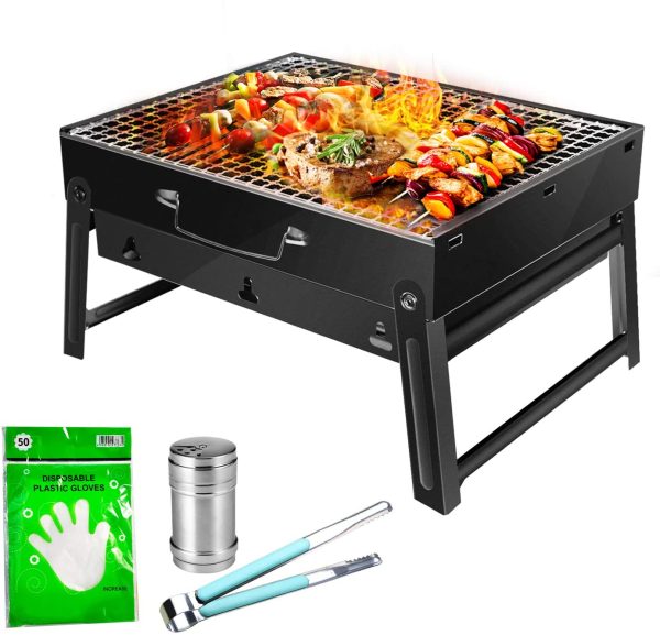 FISHOAKY Barbecue Portatile, Barbecue Carbone Pieghevole, Mini BBQ Carbonella, BBQ Grill con Guanti Barbecue, Pinza, Spruzzatore di Olio per 1-3 Persone Cucinare all'aperto, Campeggio, Picnic - immagine 2