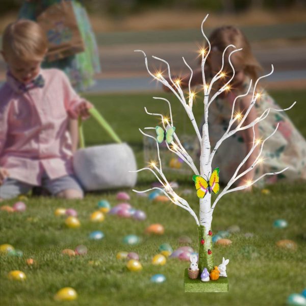 Albero di Pasqua Bianco con Coniglietto, a Batteria con Ramo Luminoso, Albero Luminoso per Bambini fissato Regalo di Pasqua all'Interno (60 cm/24 LED) - immagine 3