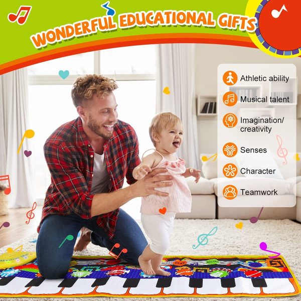 RenFox Tappeto Musicale, Piano Mat Tastiera Danza Stuoia Strumento Musicale 5 modalit?? e 8 Suoni, Tappeto Musicale Tocco Mat Bambini Educativo Giocattolo(110 * 36 cm) - immagine 4