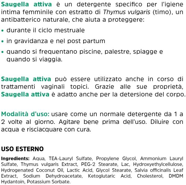 Saugella Protezione Attiva, Detergente Per L'Igiene Intima, A Base Di Thymus Vulgaris - 750 Ml - immagine 3