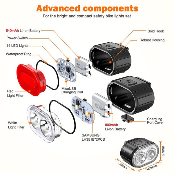 Set di Luci per Bici, Luci Bicicletta Ricaricabili USB, Luce Anteriore e posteriore Bici a LED Ultra Luminose, Faro IPX5 Impermeabile Ciclismo su Strada di Montagna e Fanale Posteriore 4/6 Modalit?? - immagine 6