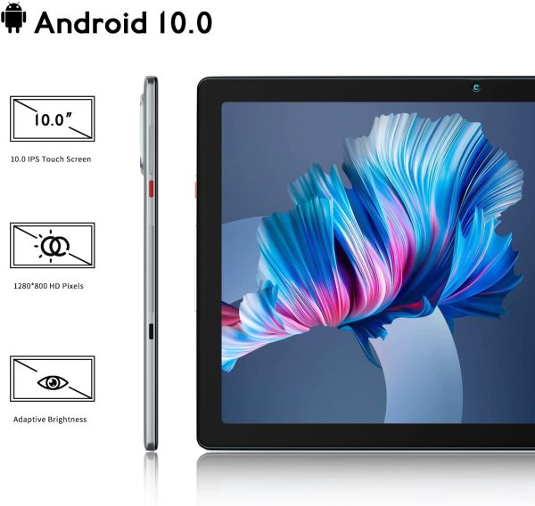 Tablet 10 Pollici, Android 10.0, Display 10.1" HD, Processore Quad-Core, Espansione SD da 128 GB 6000mAh WIFI GPS Doppia Fotocamera, D'argento - immagine 2