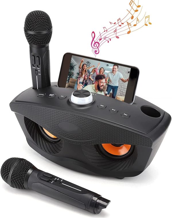 Bewinner Karaoke Wireless,Altoparlante Bluetooth per la Casa con Due Microfoni,Microfono Altoparlante Karaoke Portatile per Feste in Casa Microfono Bluetooth Portatile Altoparlante Karaoke Casa Nero - immagine 2