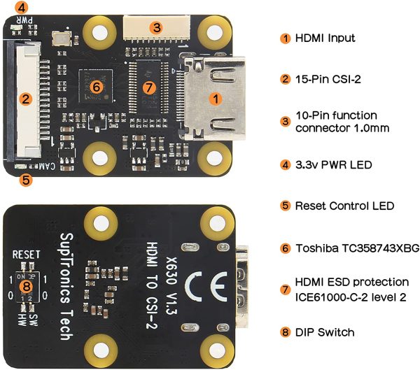 Raspberry Pi Hdmi a CSI-2 Modulo X630 con chip TC358743, supporta fino a 1080p/25Fps per Raspberry Pi 4/3B +/3B/3A+/Pi Zero (W)/Pi Zero 2 W - immagine 4