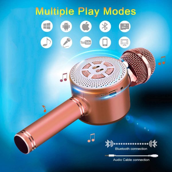 FISHOAKY Microfono Bambini, 4 in 1 Wireless Microfono Karaoke Bluetooth con LED Lampada Flash, Portatile Karaoke Player con Altoparlante per Cantare,Compatibile con Android/iOS Smartphone e PC - immagine 6