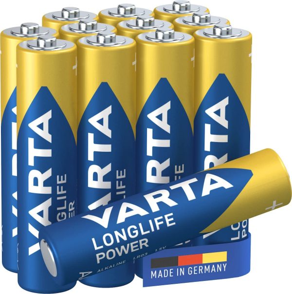 VARTA Longlife Power Batterie AAA Micro LR03 (pacco da 12) Batteria alcalina - Made in Germany - Ideali per giocattoli, torce, controller e altri dispositivi a batteria