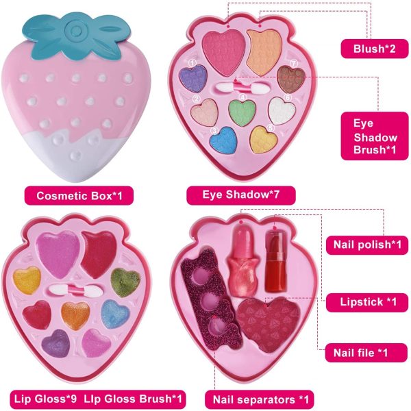 Ulikey Trucchi Bambina Set, Lavabile Makeup Set di Cosmetici per Bambini Trucco Ragazza Giocattolo per Bambini Trucco Ragazza Giocattolo (A Forma di Fragola-Rosa) - immagine 6