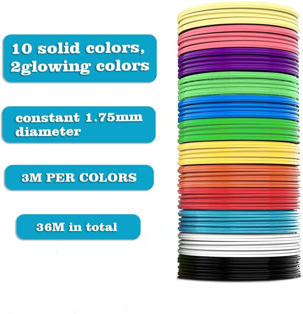 Filamento 3D Penna, Filamento PLA 12 Colori, 10 Piedi per Colore 1.75mm Diameter, Niente Odore, Eco-Compatibile, Adatto per Adulti, Nambini, Amanti della Stampa 3D - immagine 4