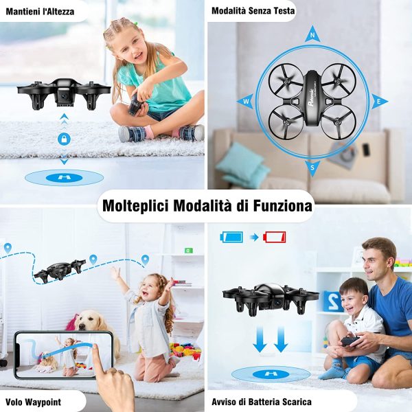 Potensic Mini Drone con Tre Batterie con Telecamera HD A20W WiFi FPV RC Quadricottero 2.4GHz Giroscopio a 6 Assi Mantenere l'Altitudine, Modalit?? Senza Testa per Bambini Principianti - immagine 3