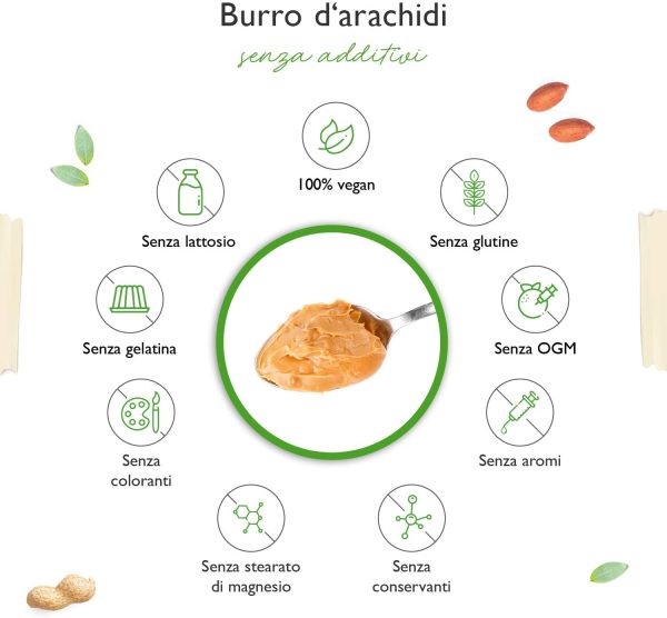 Peanut Butter Crunchy - 1kg di burro di arachidi naturale senza additivi - 30% di proteine - burro di arachidi senza aggiunta di sale, olio o grasso di palma - vegan - immagine 5