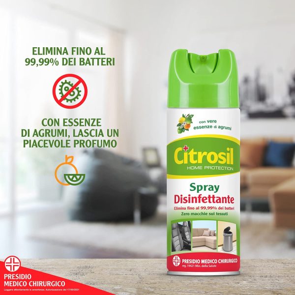 Citrosil Home Protection - Spray Disinfettante Superfici Multiuso, Elimina Fino al 99,9% dei Batteri, con Vere Essenze di Agrumi, 300 ml x 3 Confezioni