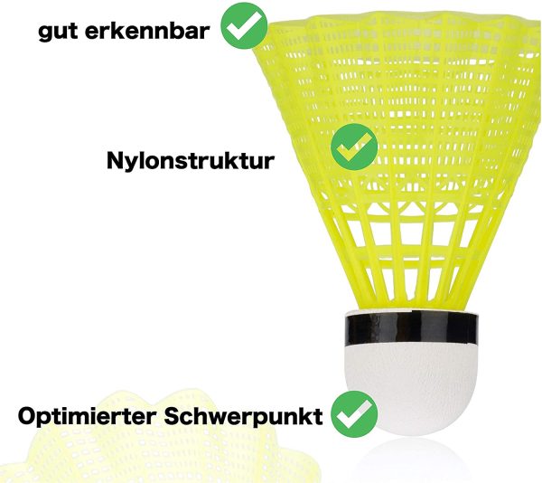 TK Gruppe Timo Klingler Palline da badminton gialle per allenamento e competizione, badminton, per attivit?? all'aperto e al chiuso - immagine 5