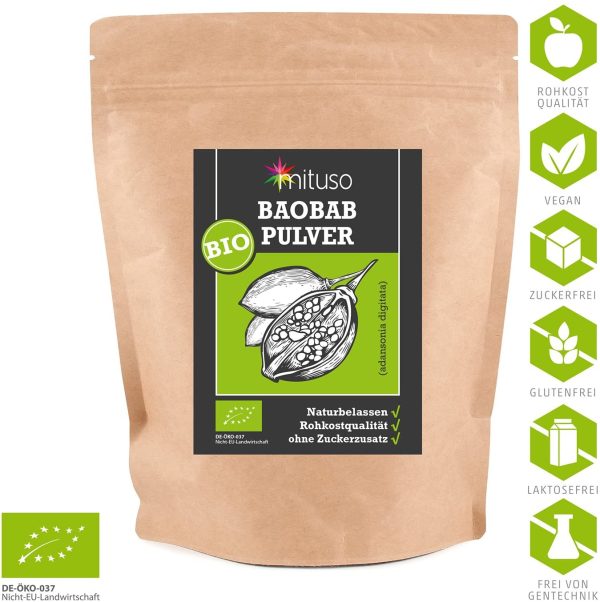 polvere di baobab biologico mituso, 1 confezione (1 x 500g) - immagine 5