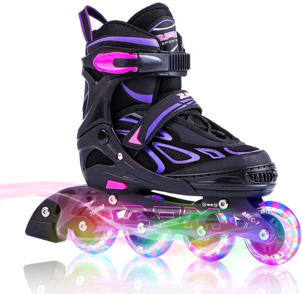 2PM SPORTS Brice Pattini in Linea Regolabili, Ruote Illumina LED, Divertente Inline Skates per Bambina e Bambino e Bambini - Verde/Rosa/Azzurro/Viola - immagine 6