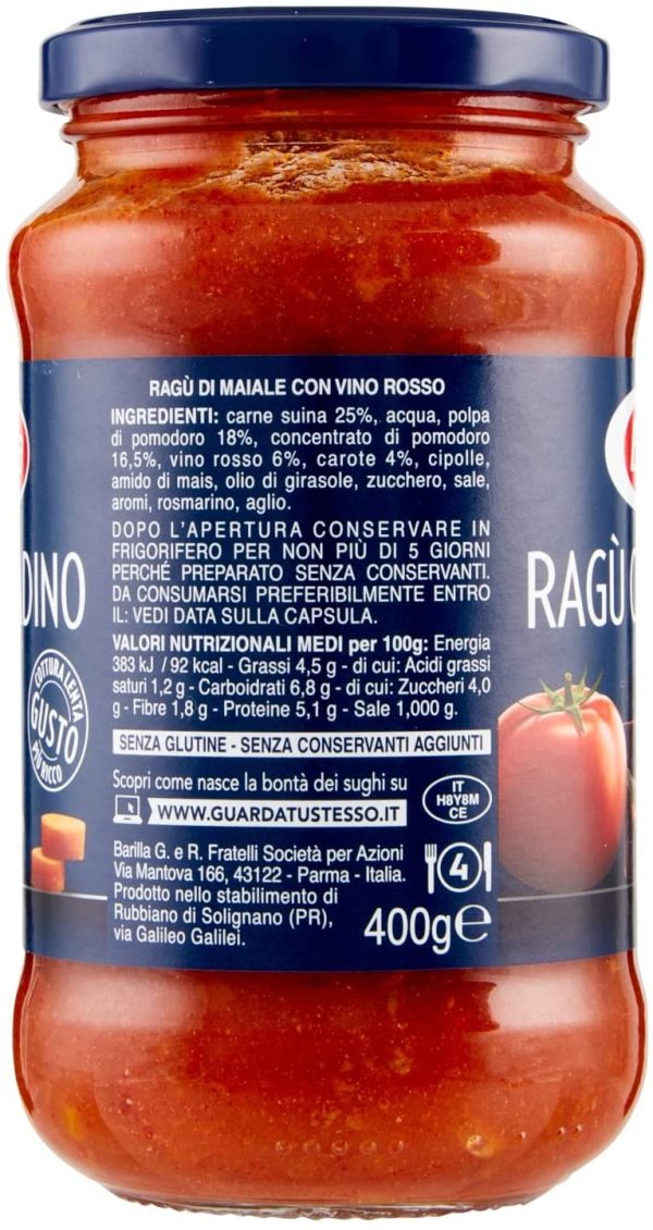 Barilla Sugo Rag?? Contadino Salsa Pronta al Pomodoro con Vino Rosso, 400g - immagine 6