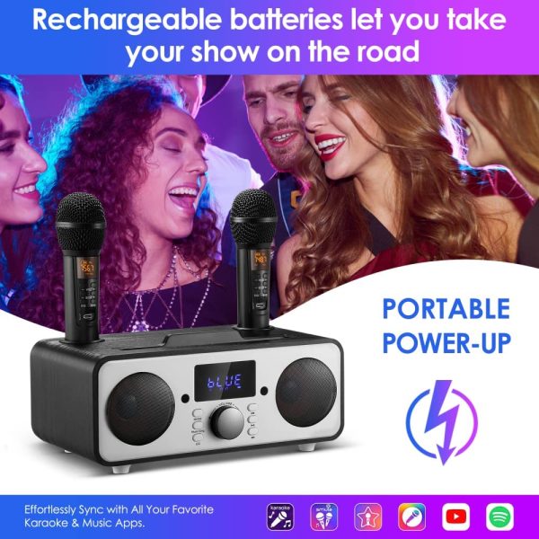 Casse Bluetooth Karaoke con 2 Microfono wireless Pu?? Elimina la canzone originale Impianto Stereo casa Cassa Portatile Bluetooth potente per Casa cantare Party Adulti Bambini (Nero) - immagine 3