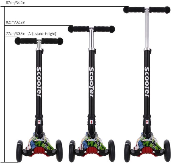 Profun Monopattino Pieghevole con 4 Ruote PU Luminose, Manubrio Regolabile Scooter con Graffiti per Ragazze e Ragazzi dai 3 agli 12 Anni,Carico Massimo 55KG - immagine 9