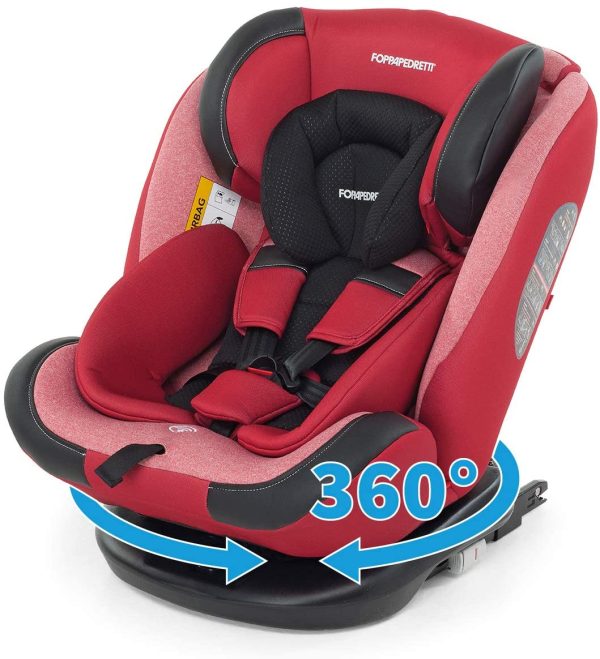 Foppapedretti Iturn duoFIX Seggiolino Auto Girevole 360??, Gruppo 0+/1/2/3 (0-36 kg), per bambini dalla Nascita a 12 Anni, Cherry