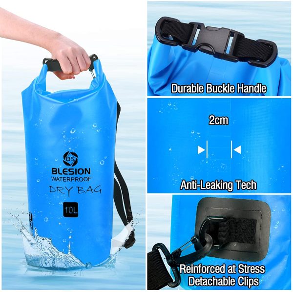 Borse Impermeabile, Sacca Impermeabile, Dry Bag 5L 10L 15L 20L 30L con Tracolla Regolabile per Spiaggia Sport d'Acqua Trekking Kayak Canoa Pesca Rafting Nuoto Campeggio (Blu, 5L) - immagine 2