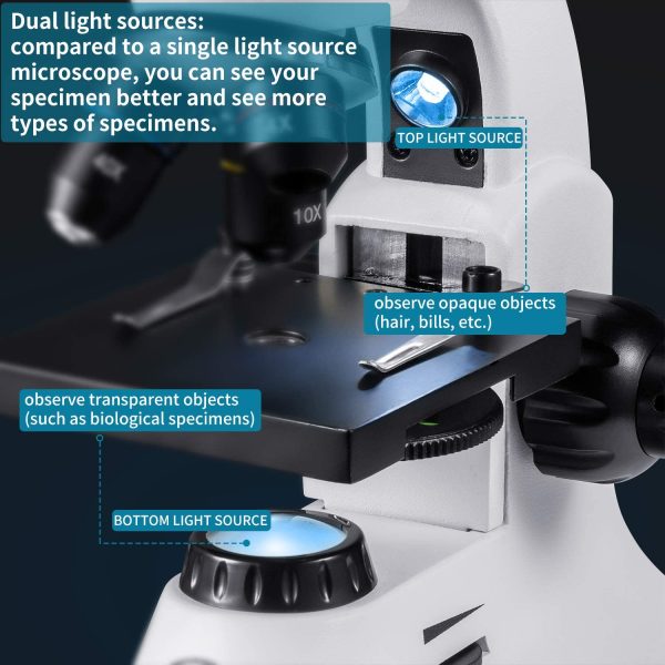 2000X Microscopio Ottico Professionale, Microscopi Monoculari Composti Biologici per Bambini e Studenti e Adulti - immagine 6